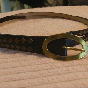 leatherock • black leather belt studded brass double layer western boho chic